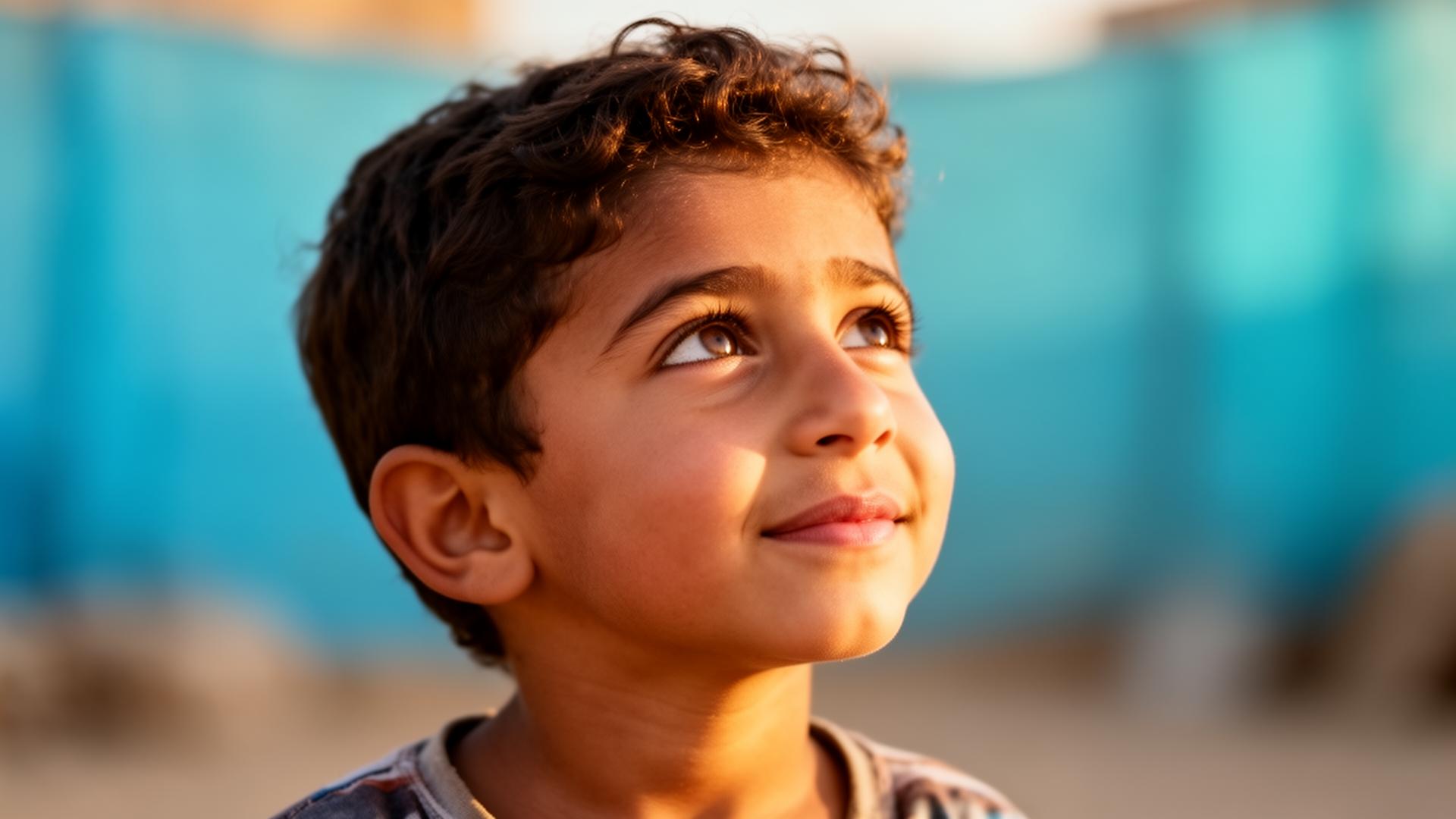 A young Yemeni child looks toward the morning light — a quiet symbol of hope.